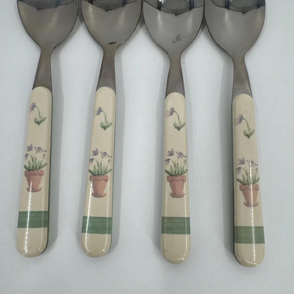 4‎ Pfaltzgraff Flower Garden Teaspoons Plastic/Stainless Country Floral